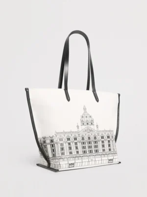 Harrods 建築皮革滾邊帆布肩背包