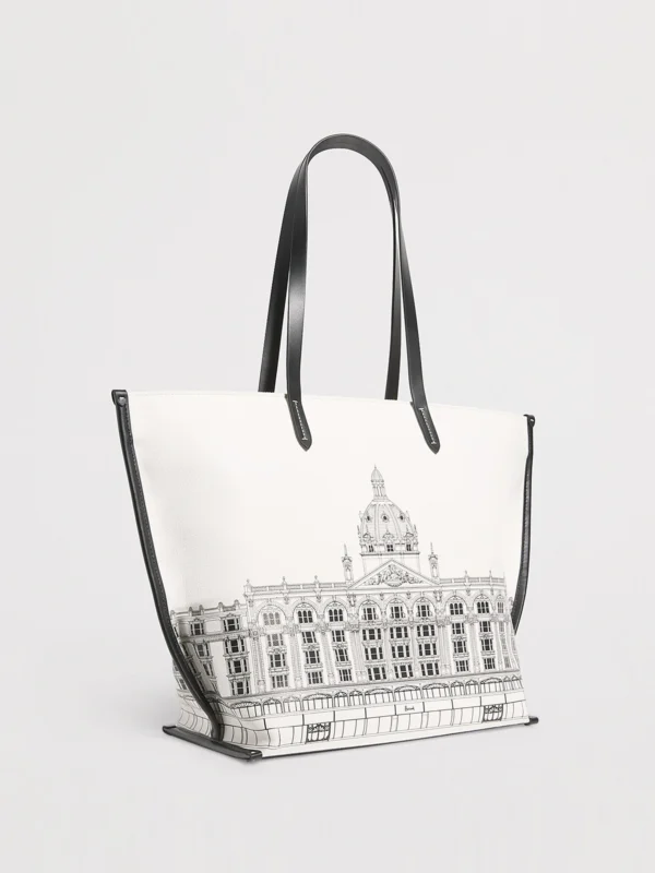 Harrods 建築皮革滾邊帆布肩背包