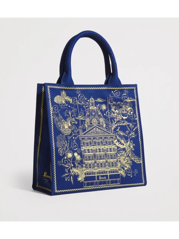 英國正品 Harrods 純棉手提購物袋細節 - 搭配實用內插袋與便利磁力開合設計