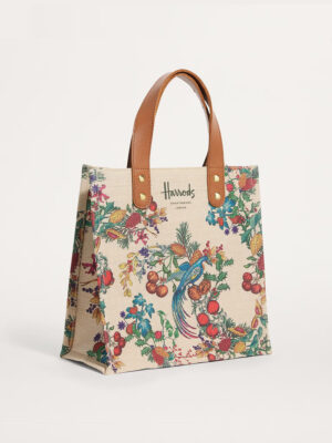 Harrods 提花設計棉麻布料輕便手提包