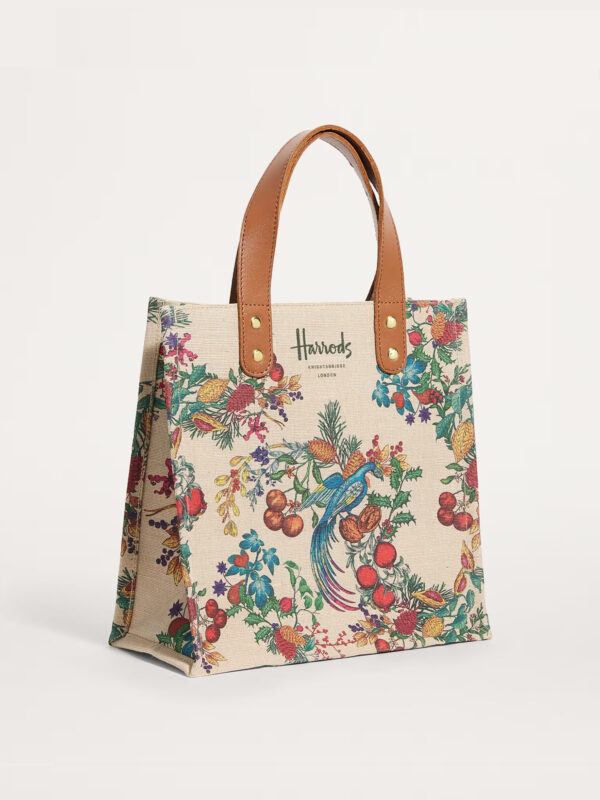 Harrods 提花設計棉麻布料輕便手提包
