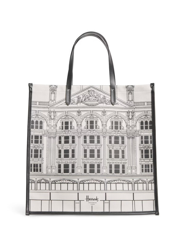 適合日常通勤與休閒穿搭的 Harrods 騎士橋建築帆布手提包，英國直購正品女包