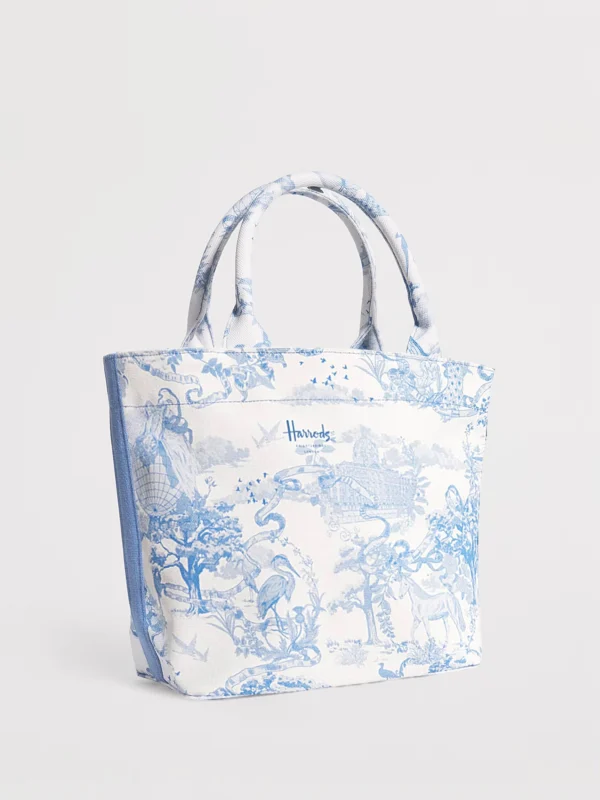 Harrods 粉色倫敦風景插畫印花厚帆布手提包