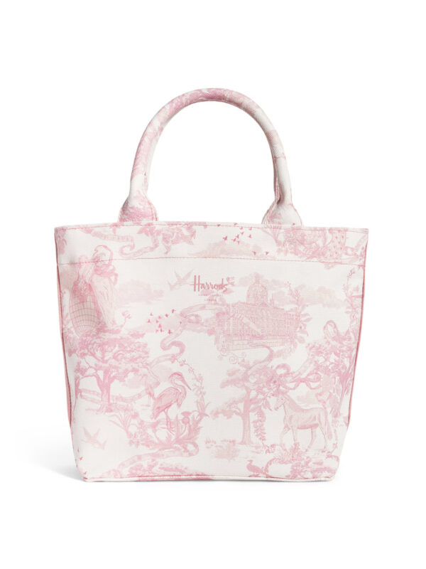 Harrods 粉色倫敦風景插畫印花厚帆布手提包