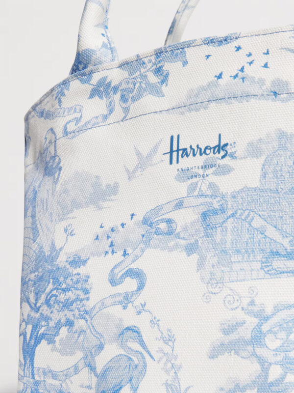 Harrods 粉色倫敦風景插畫印花厚帆布手提包
