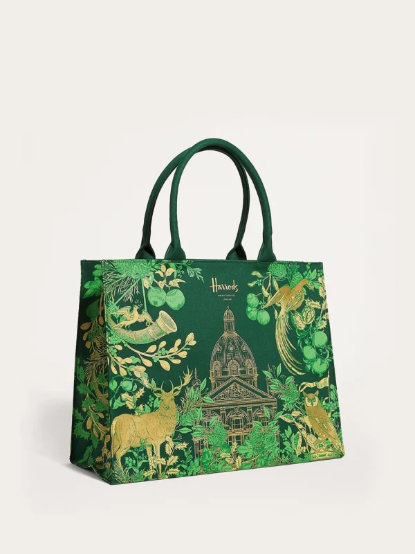 Harrods 森林系緹花設計質感燙金手提包