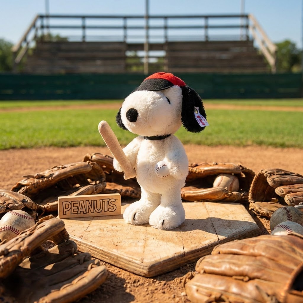 德國Steiff金耳釦限量版棒球史努比娃娃擺設正面全貌-HF unikorn正品代購