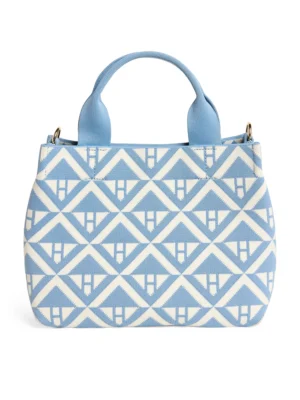 英國代購 Harrods 小號幾何圖案手提袋 - 清新粉藍色正面設計