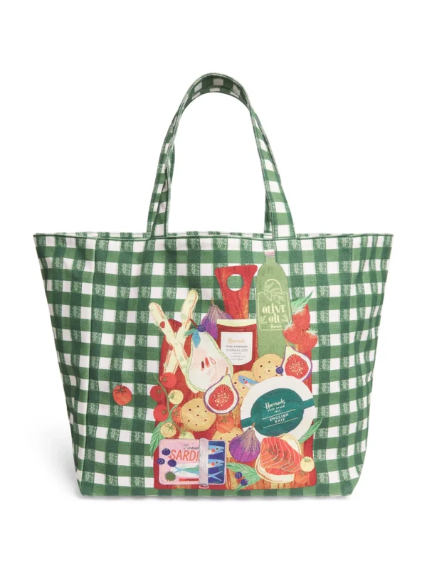 英國Harrods正品棉帆布格紋肩背包-經典綠色正面展示