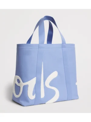 英國 Harrods 正品帆布肩背包粉藍色側面設計與硬挺包型展示