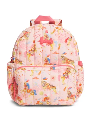 Harrods 粉紅滿版小馬遊行印花輕量尼龍後背包正面全貌