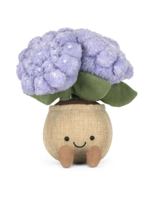 JCDB2610003-72 Amuseables Hydrangea (24cm)_1 Jellycat 趣味繡球花絨毛娃娃 24cm 正面視角,帶有招牌微笑與燈芯絨短腿的盆栽造型玩偶