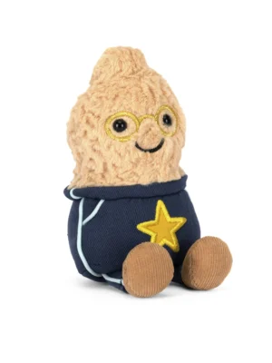 Jellycat 升學祝賀禮物細節,展示花生娃娃柔軟絨毛與精緻的繡線金框眼鏡設計