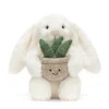 Jellycat 奶油兔與多肉植物絨毛娃娃 31cm 正面，經典白兔捧著微笑花盆造型