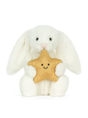 JCDB2610008-00 Cream Bunny with Star (31cm)_1 Jellycat 奶油兔子帶星星絨毛娃娃 31cm 正面照,經典垂耳兔緊抱金蔥星星,精緻質感送禮推薦