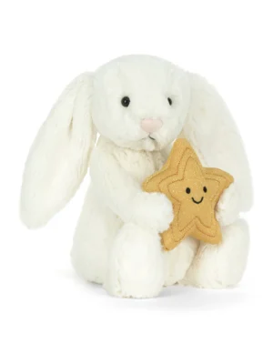 英國正版 Jellycat 奶油兔與星星玩偶側面細節,展現 Bashful 系列極致柔軟的絨毛觸感