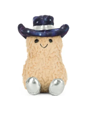JCDB2610016-81 Amuseables Space Rodeo Peanut (15cm)_1 Jellycat Amuseables 星空牛仔花生絨毛娃娃正面微笑特寫與星空帽
