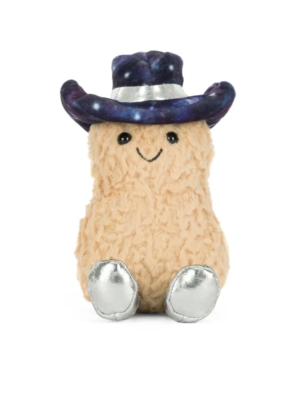 Jellycat Amuseables 星空牛仔花生絨毛娃娃正面微笑特寫與星空帽