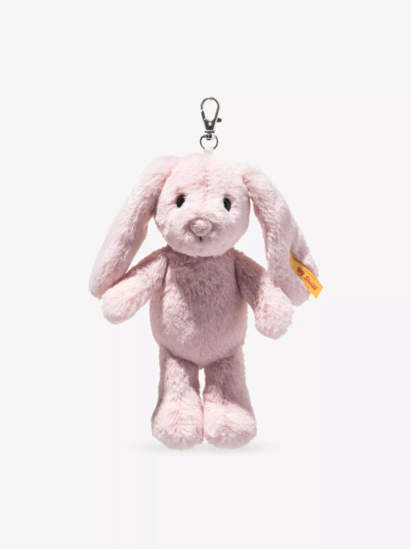 德國 Steiff 粉紅跳跳兔絨毛娃娃包包吊飾 正面全貌 16公分
