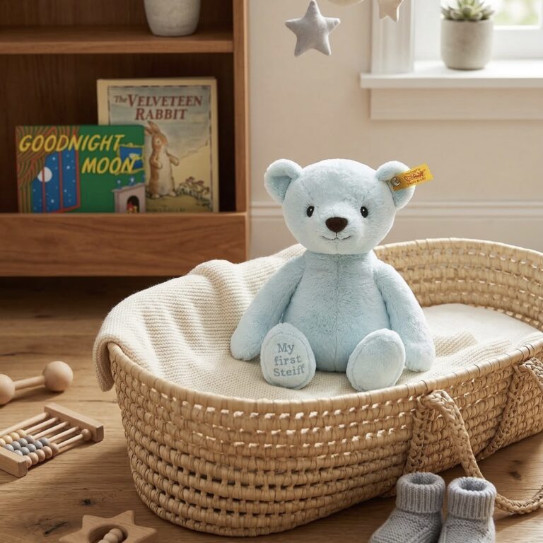 德國Steiff 我的第一隻施泰夫泰迪熊正面外觀，26公分頂級柔軟絨毛娃娃，適合兒童的安撫玩具禮物
