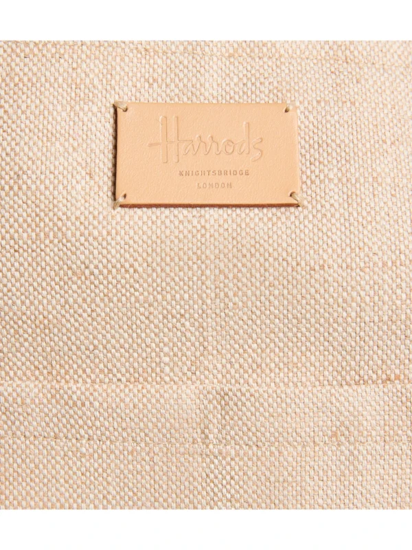 Harrods 黃麻花園手提袋細節特寫，高質感雙提手設計與棉質外層拼接