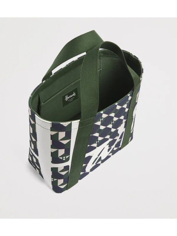 HARRODS Mini Cotton Geometric Logo Tote Bag_3 Harrods 精品手提包內部實用插袋與堅固雙頂提手設計細節