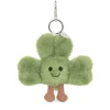 Jellycat Amuseables Siofra 三葉草鑰匙圈吊飾正面照 - 擁有療癒笑容與燈芯絨靴子的幸運包包配件