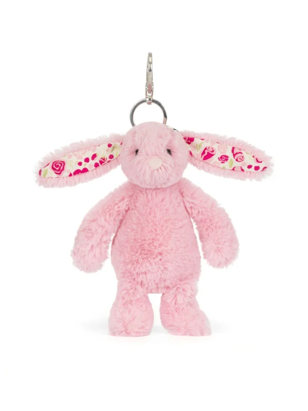 JELLYCAT Blushkin Blossom Bunny Bag Charm_1 Jellycat 腮紅粉花兔子鑰匙圈吊飾正面照 - 擁有療癒粉紅絨毛與精緻花朵耳朵的包包配件