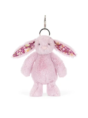 Jellycat 薊花兔子鑰匙圈吊飾正面照 - 擁有極致柔軟粉紅絨毛與經典碎花耳朵設計