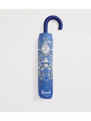 英國精品 Harrods 復古歐式逼框蝴蝶圖騰摺疊雨傘（藍色傘面搭配蝴蝶印花）