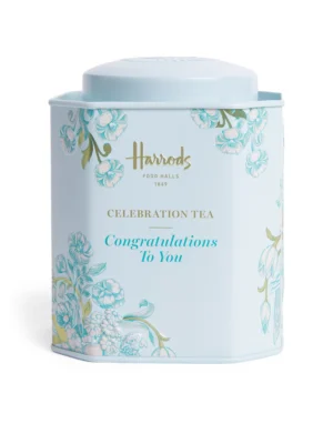英國 Harrods 哈洛德恭喜你祝福禮盒，淺藍色英倫經典八角形鐵罐